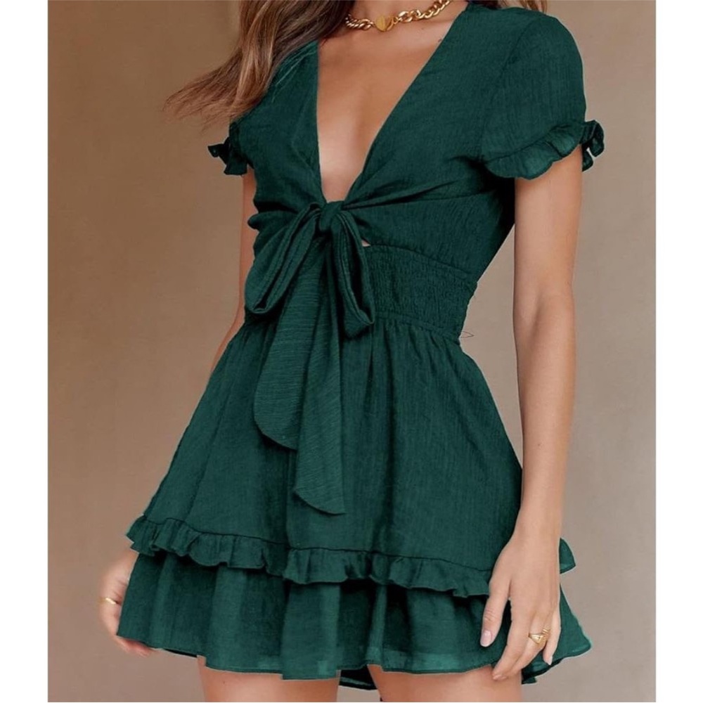 Prettygarden Short Sleeve Green Mini Swing Dress. Size Large. - Picture 3 of 15